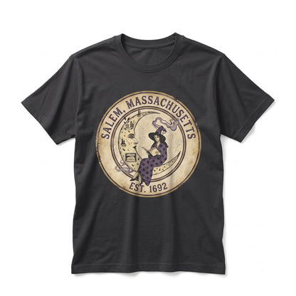 Salem 1692 Witch Reading Moon Celestial Gothic Halloween Apparel Unisex TShirt