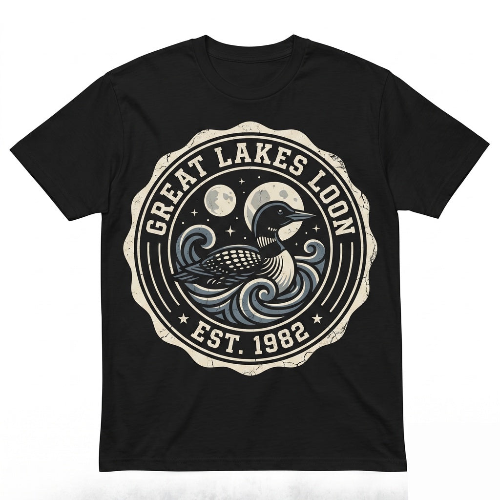 Vintage Three Common Loon Moon Retro Cosmic Water Bird Galaxy Graphic Birder Gift Space Animal Streetwear Apparel Unisex TShirt