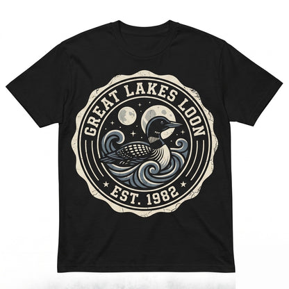 Vintage Three Common Loon Moon Retro Cosmic Water Bird Galaxy Graphic Birder Gift Space Animal Streetwear Apparel Unisex TShirt