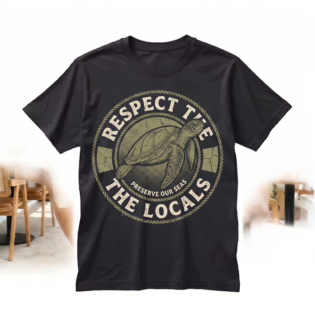 Respect The Locals Sea Turtle Graphic Vintage Ocean Conservation Marine Life Aesthetic Beachwear Gift Unisex TShirt