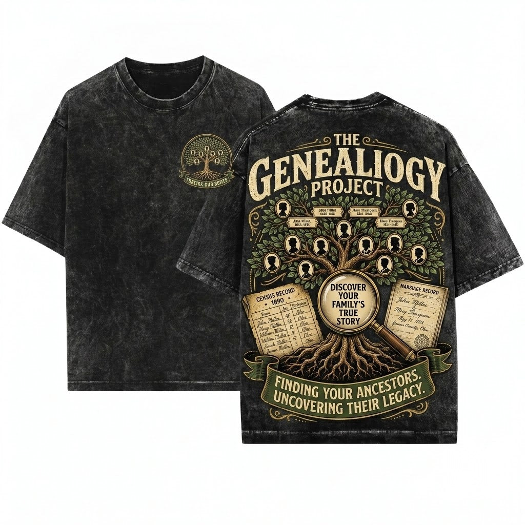 Genealogy Family Tree Historian Ancestry Roots History Lives Here Vintage Gift Unisex Wash T-Shirt
