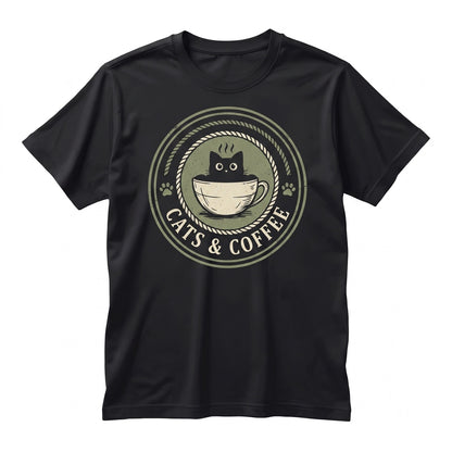 Vintage Funny Cat And Coffee Lover Mom Cute Graphic Pet Gift Unisex TShirt