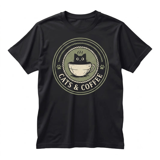 Vintage Funny Cat And Coffee Lover Mom Cute Graphic Pet Gift Unisex TShirt