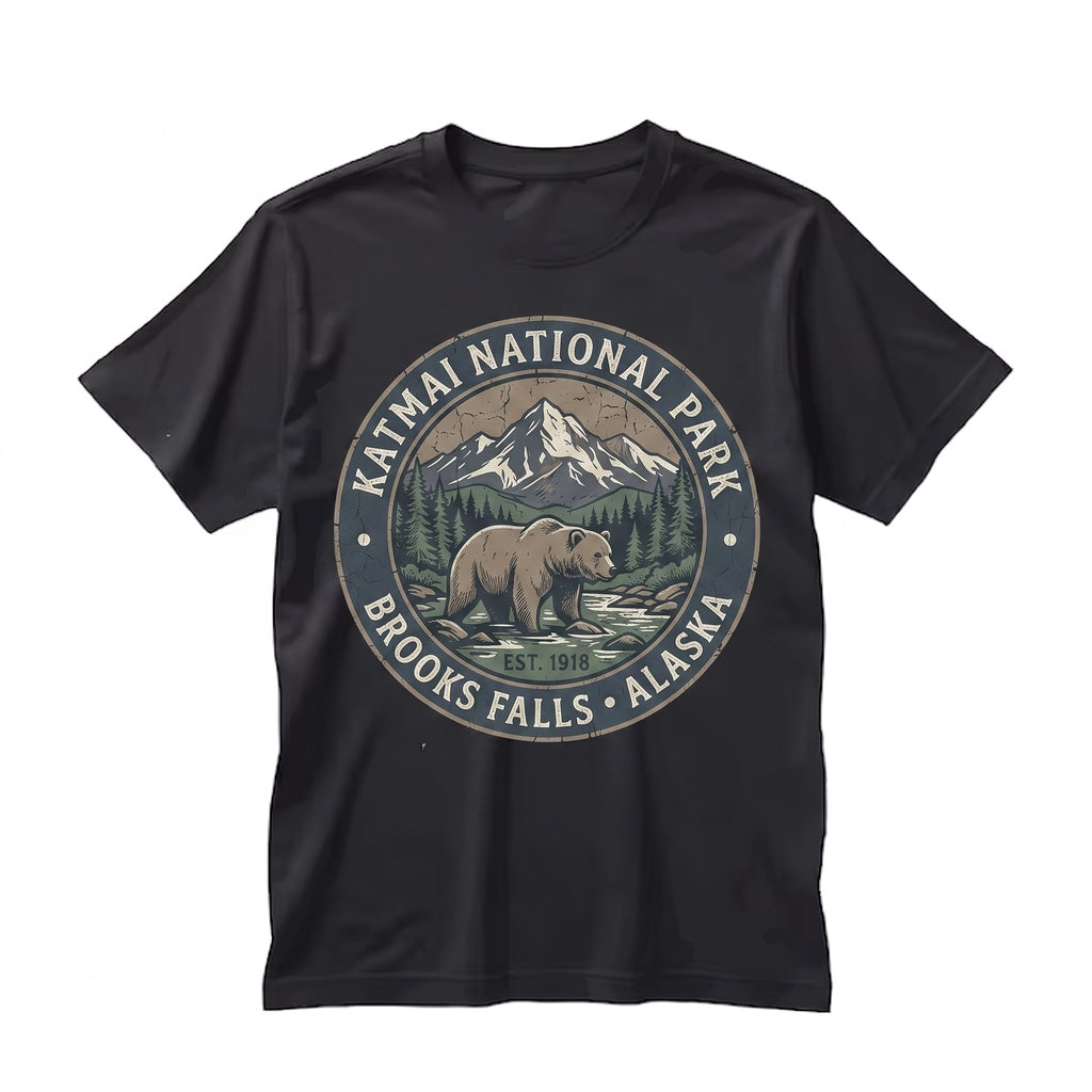 Katmai Alaska Retro Grizzly Bear Vintage Wilderness Nature Lover Graphic Unisex TShirt