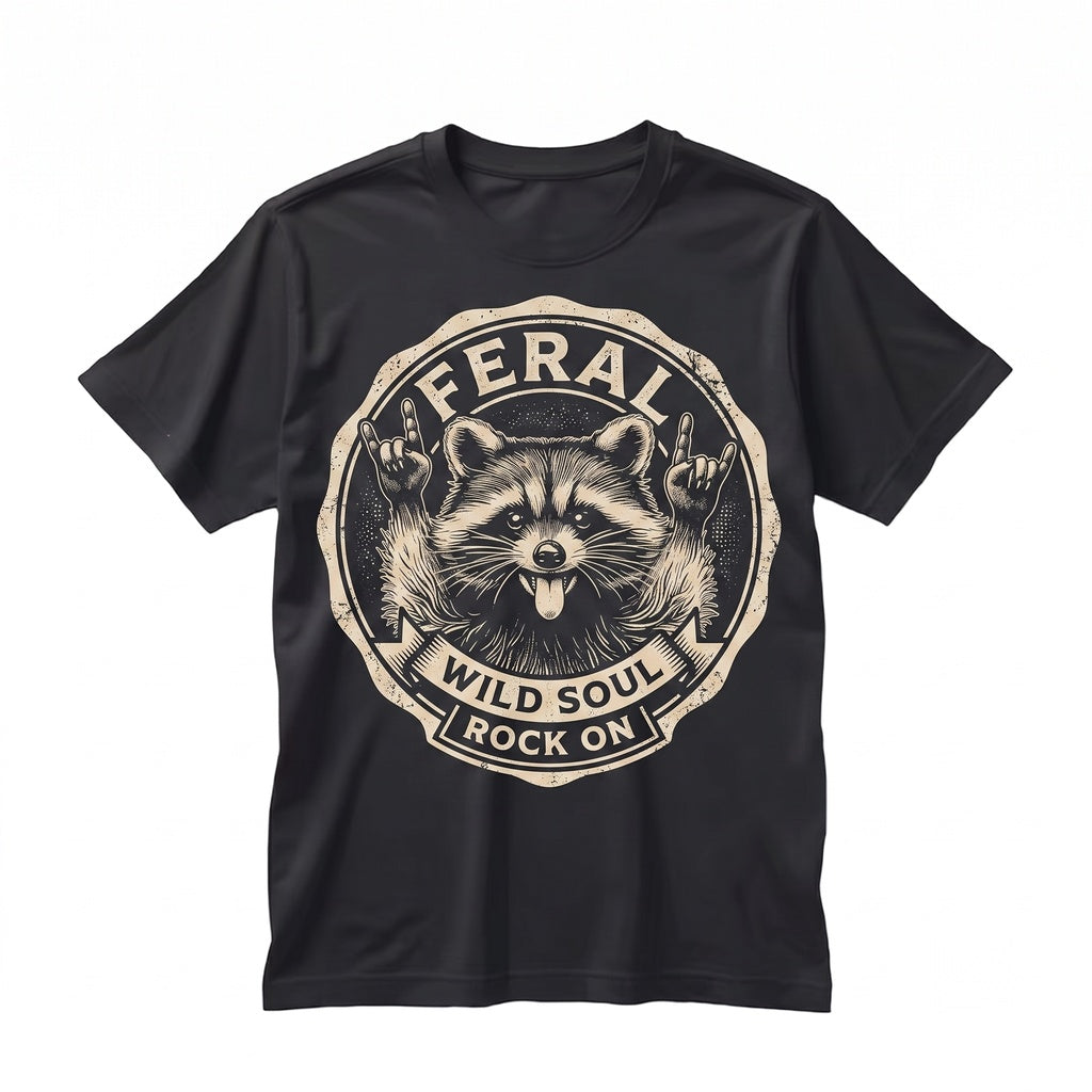 Feral Raccoon Rock and Roll Music Band Graphic Tongue Out Concert Unisex TShirt