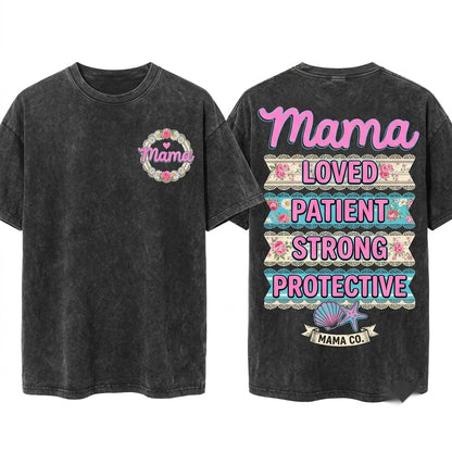 Coquette Lace Floral Stripe Bow Preppy Loved Hardworking Selfless Protective Mama Mothers Day Gift Unisex Wash T-Shirt