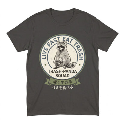 Live Fast Japanese Tanuki Raccoon Dog Graphic Print Cotton Crewneck Unisex TShirt