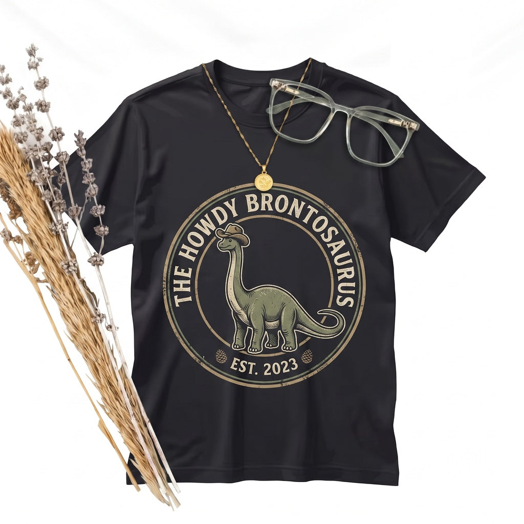 Howdy Cowboy Embroidered Funny Western TRex Dinosaur Cute Country Graphic Gift Unisex TShirt