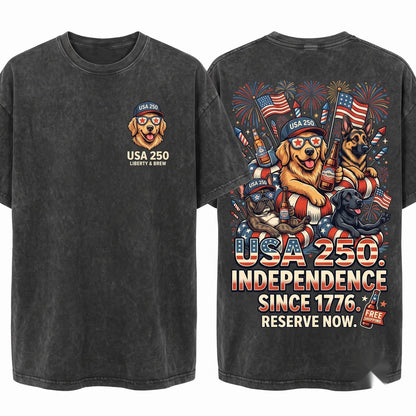 Patriotic Dogs 4th July Independence Day 50+ Breeds Custom USA Flag Fireworks America 250 Unisex Wash T-Shirt