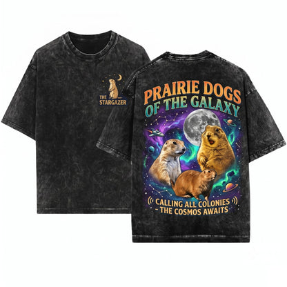 Funny Vintage Three Prairie Dog Moon Retro Graphic Oversized Unisex Wash T-Shirt
