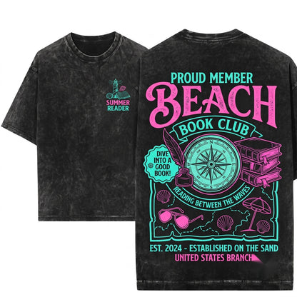 Beach Book Club Reading Retro Girl Summer Bookish Day Gift Unisex Wash T-Shirt