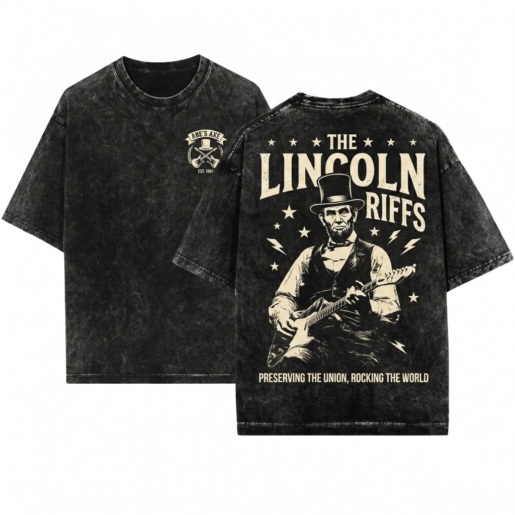 President Abraham Lincoln Playing Guitar Funny History Music Lover Vintage Political Humor Unisex Wash T-Shirt