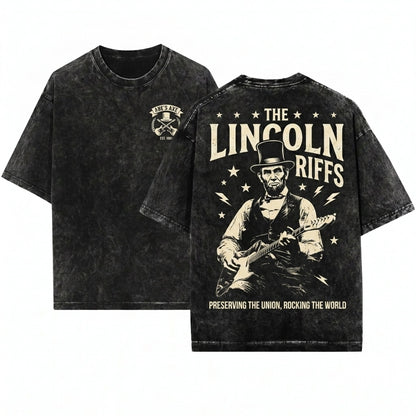President Abraham Lincoln Playing Guitar Funny History Music Lover Vintage Political Humor Unisex Wash T-Shirt