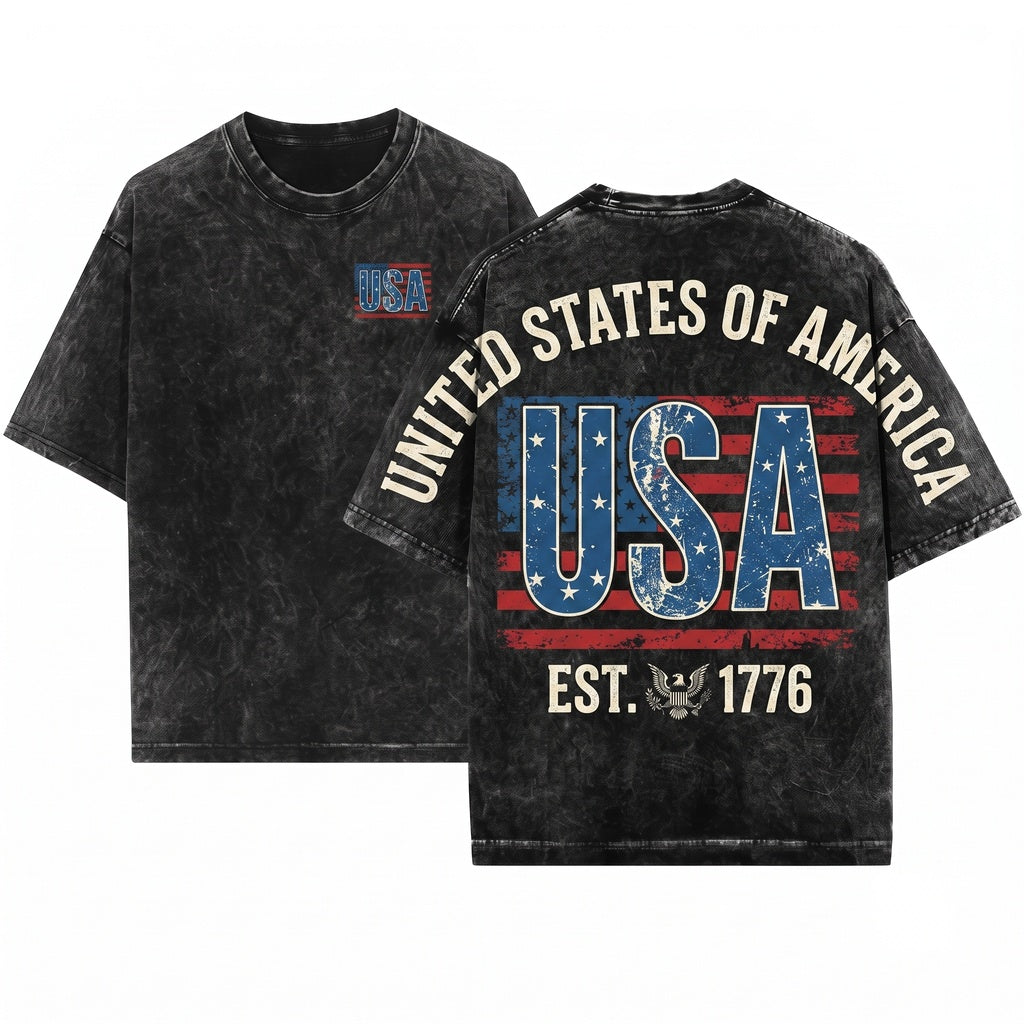 Vintage Patriotic American Flag Red White Blue Unisex Wash T-Shirt
