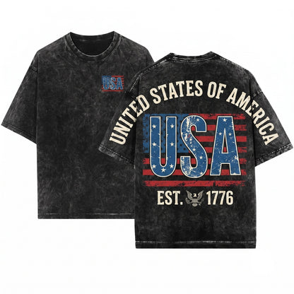 Vintage Patriotic American Flag Red White Blue Unisex Wash T-Shirt