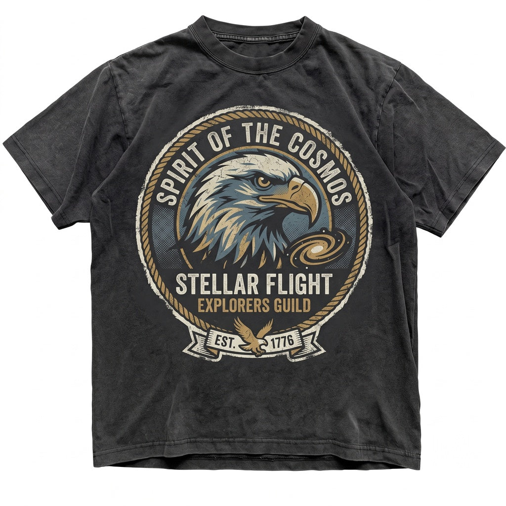 Vintage 90s Bald Eagle Galaxy Wild Nature Planets Graphic Wildlife Aesthetic Gift for Men Women Unisex TShirt