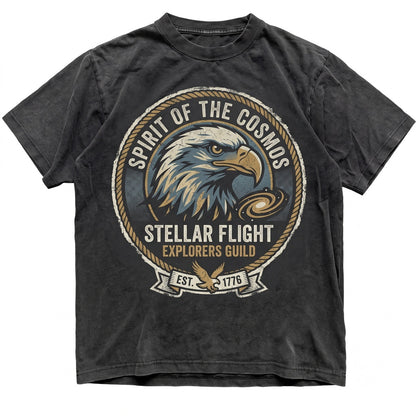 Vintage 90s Bald Eagle Galaxy Wild Nature Planets Graphic Wildlife Aesthetic Gift for Men Women Unisex TShirt