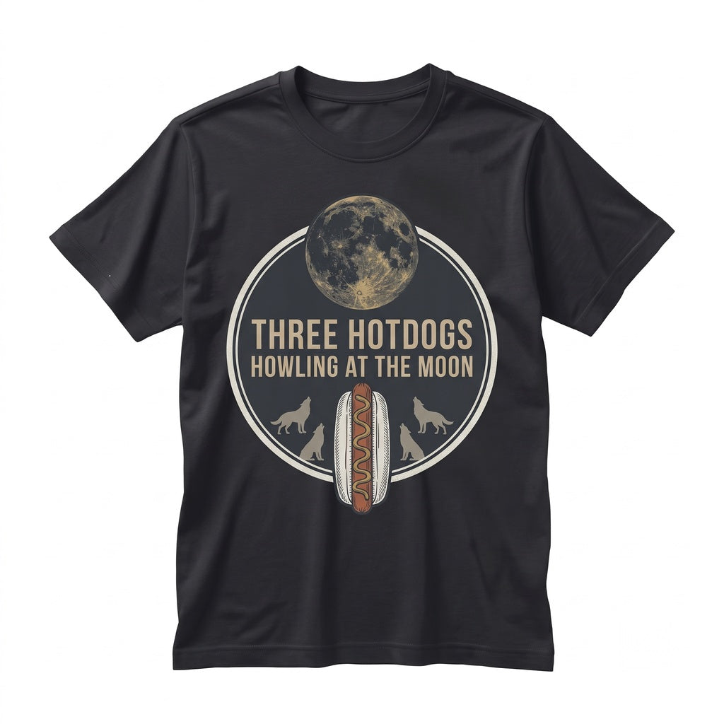 Three Hotdogs Howling At The Full Moon Vintage Graphic Gift For Men Women Unisex TShirt
