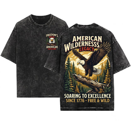 Vintage American Bald Eagle Pine Forest Rustic Wilderness Nature Top Gift Unisex Wash T-Shirt