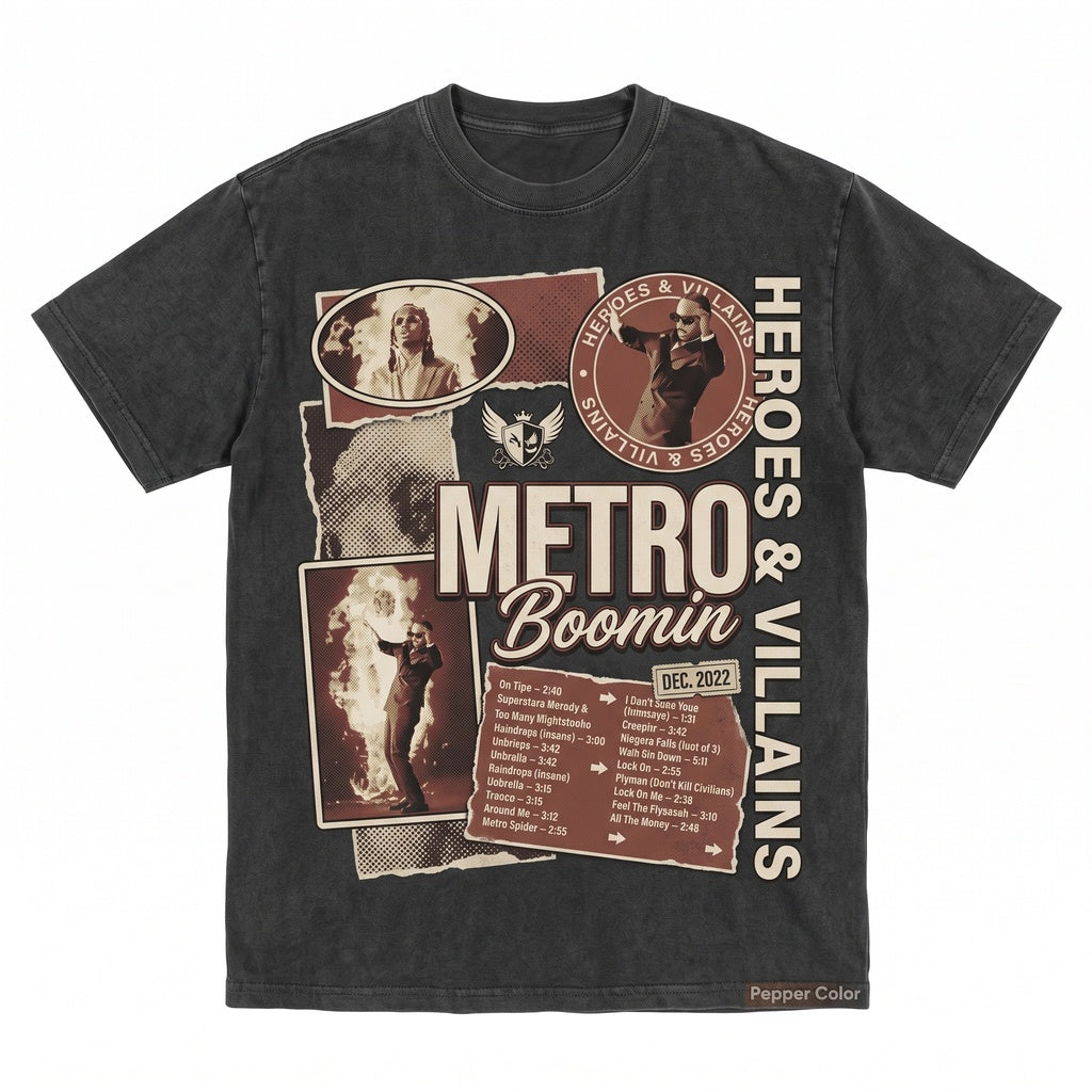 Metro Boomin Heroes & Villains Album Graphic Hip Hop Rap Producer Merch Vintage Streetwear Concert Holiday Apparel Unisex TShirt