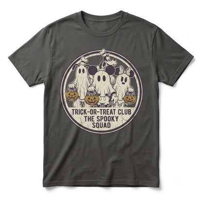 Vintage Retro Spooky Ghost Trick or Treat Cartoon Halloween Party Graphic Apparel for Couples Unisex TShirt