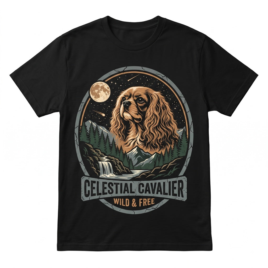 Ruby Cavalier King Charles Spaniel Howling at Full Moon Vintage 90s Retro Silly Animal Graphic Unisex TShirt