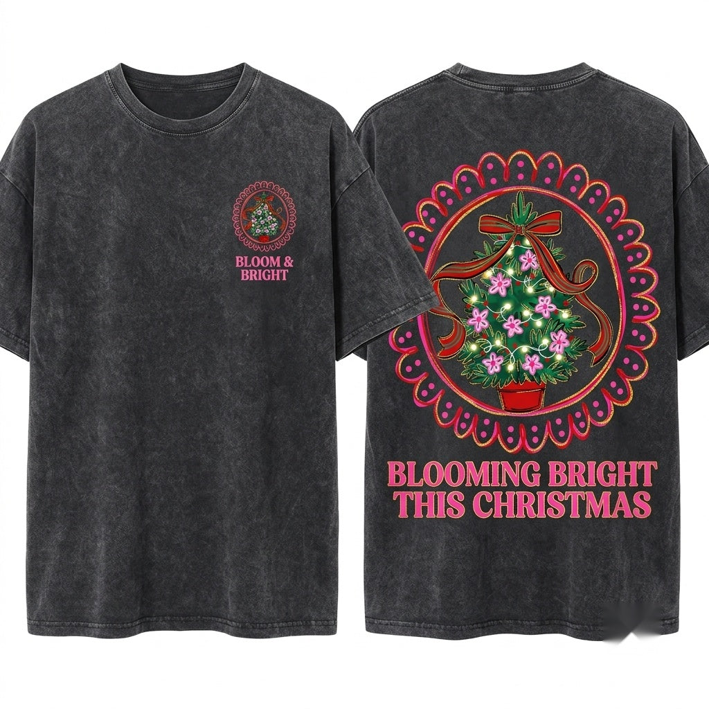 Preppy Cute Pink Green Retro Aesthetic Bow Frame Christmas Tree Holiday Sublimation Digital Download PNG Unisex Wash T-Shirt