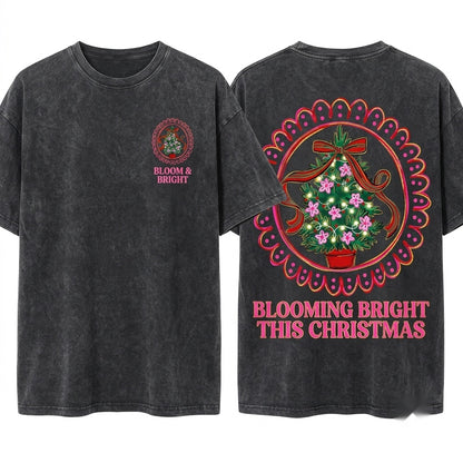 Preppy Cute Pink Green Retro Aesthetic Bow Frame Christmas Tree Holiday Sublimation Digital Download PNG Unisex Wash T-Shirt
