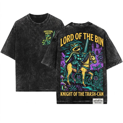 Medieval Raccoon Knight Fantasy Woodcut Animal Castle Sword Hero Funny Retro Apparel Unisex Wash T-Shirt