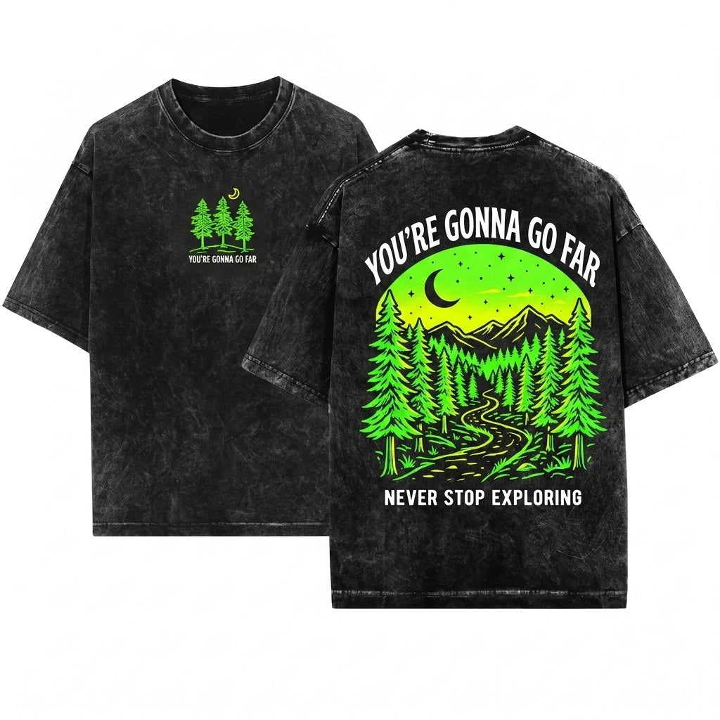 Youre Gonna Go Far Embroidered Forest Trees Unisex Wash T-Shirt
