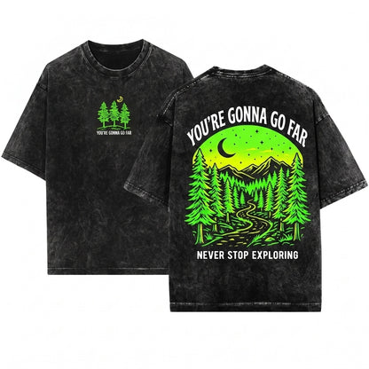 Youre Gonna Go Far Embroidered Forest Trees Unisex Wash T-Shirt