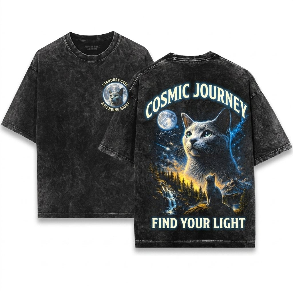 Russian Blue Kitten Howling Moon Graphic Comfort Colors Unisex Wash T-Shirt