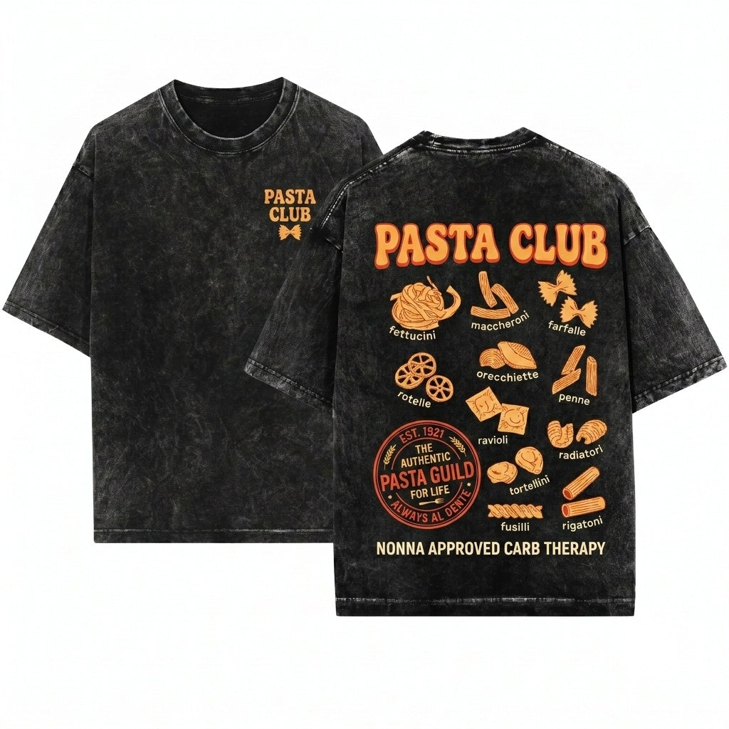 Italian Foodie Pasta Types Chart Noodle Graphic Lover Cuisine Unisex Wash T-Shirt