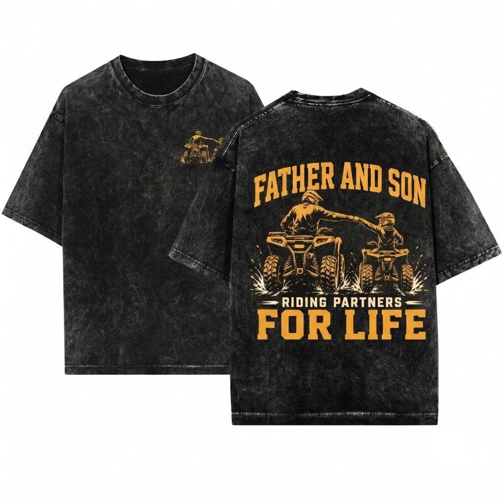 Father Son Riding Partners For Life ATV Quad Off Road Four Wheeler Trail Adventure Family Graphic Apparel Unisex Wash T-Shirt