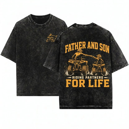 Father Son Riding Partners For Life ATV Quad Off Road Four Wheeler Trail Adventure Family Graphic Apparel Unisex Wash T-Shirt