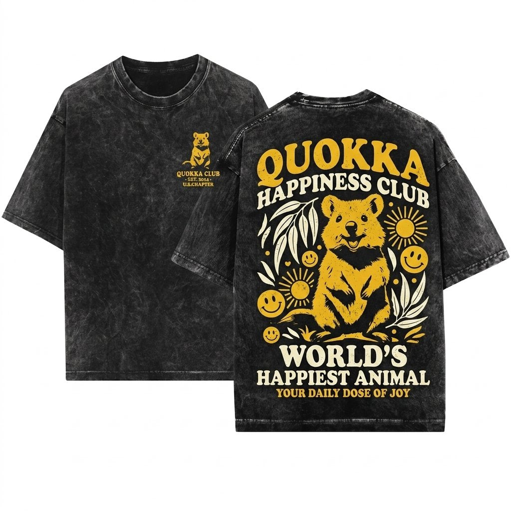 Quokka Happiness Club Vintage Cute Animal Graphic Girlfriend Gift Unisex Wash T-Shirt