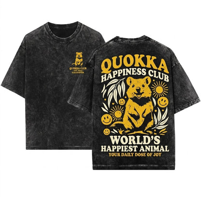 Quokka Happiness Club Vintage Cute Animal Graphic Girlfriend Gift Unisex Wash T-Shirt
