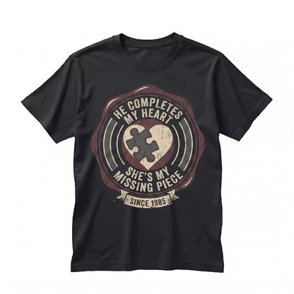 Funny Sarcastic Matching Couple Valentine Puzzle Heart Graphic Gift Unisex TShirt