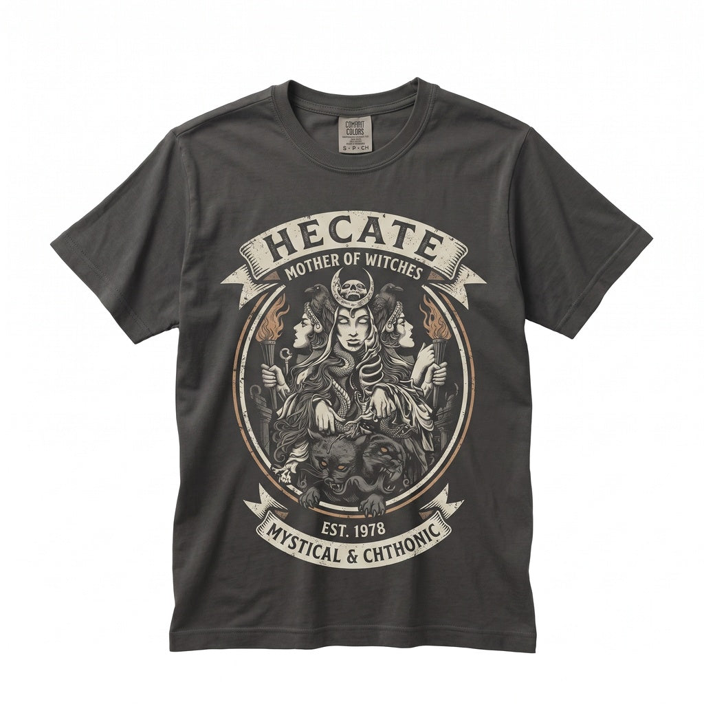 Dark Academia Triple Goddess Skull Raven Snake Feline Witchy Occult Graphic Cotton Vintage Black Unisex TShirt