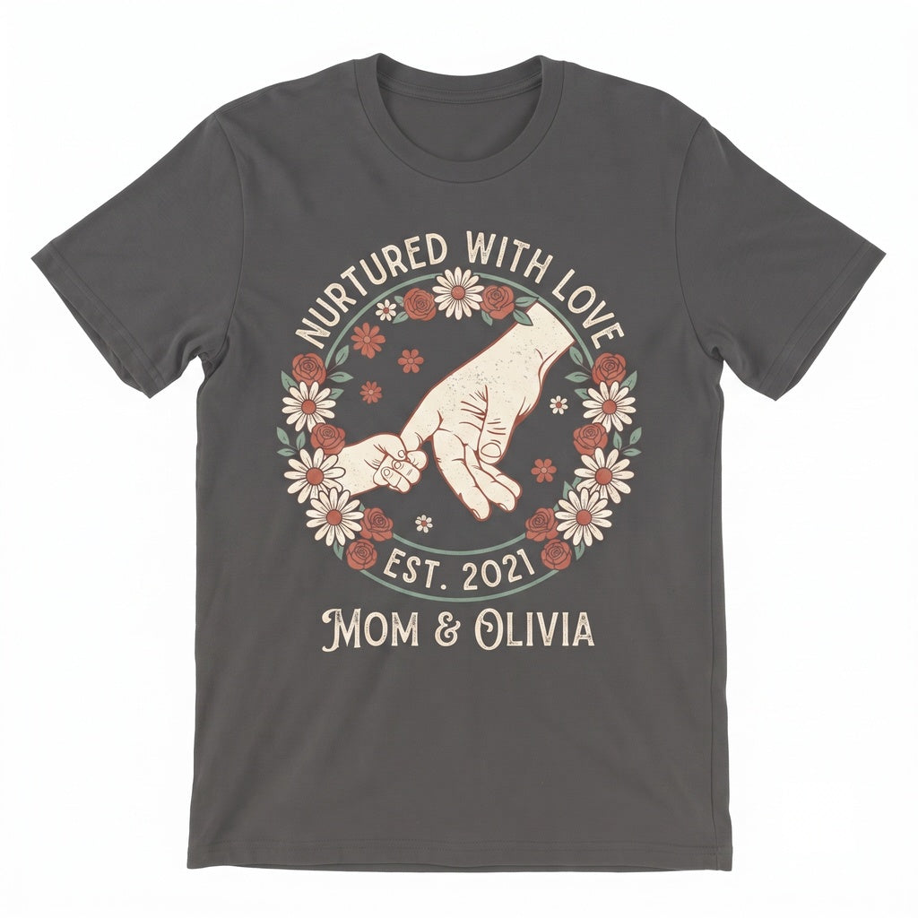 Personalized Mothers Day Gift Custom Children Names Family Holding Hands Unisex TShirt