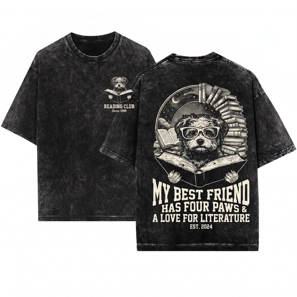 Yorkiepoo Doodle Dog Reading Librarian Bookworm Mom Dad Gift Unisex Wash T-Shirt