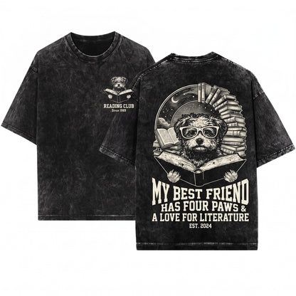 Yorkiepoo Doodle Dog Reading Librarian Bookworm Mom Dad Gift Unisex Wash T-Shirt