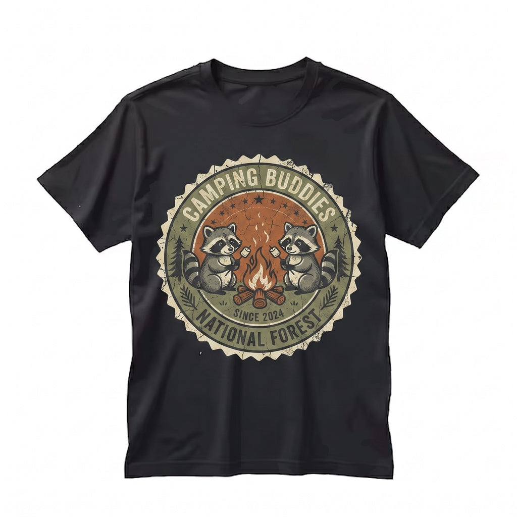 Funny Raccoon Camping Buddies Campfire Friends Cute Outdoor Wildlife Graphic Unisex TShirt