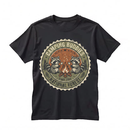 Funny Raccoon Camping Buddies Campfire Friends Cute Outdoor Wildlife Graphic Unisex TShirt
