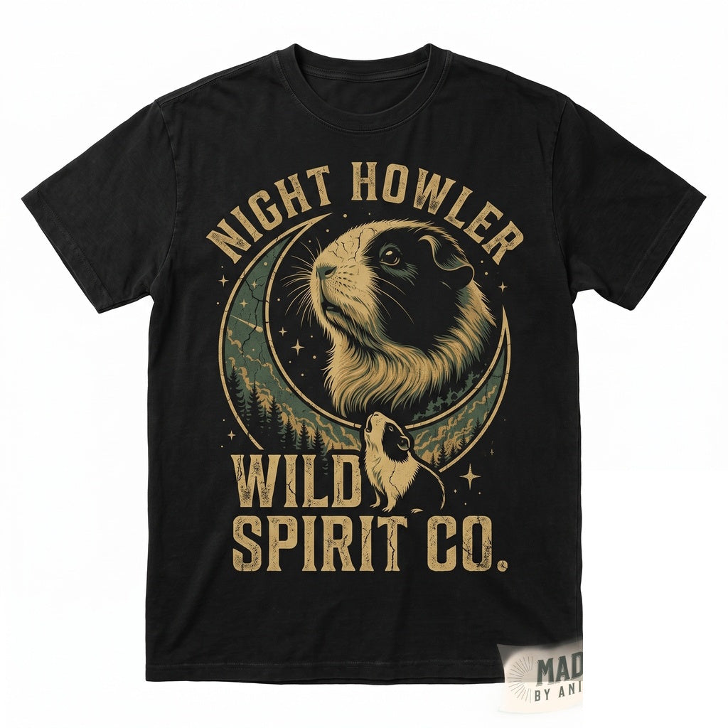 Vintage 90s Guinea Pig Howling at Full Moon Graphic Funny Pet Animal Lover Gift Unisex TShirt