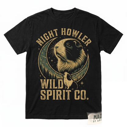 Vintage 90s Guinea Pig Howling at Full Moon Graphic Funny Pet Animal Lover Gift Unisex TShirt