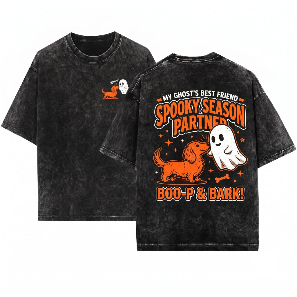 Funny Halloween Ghost Dog Boop Pet Lover Graphic Unisex Wash T-Shirt