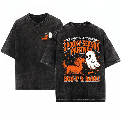 Funny Halloween Ghost Dog Boop Pet Lover Graphic Unisex Wash T-Shirt