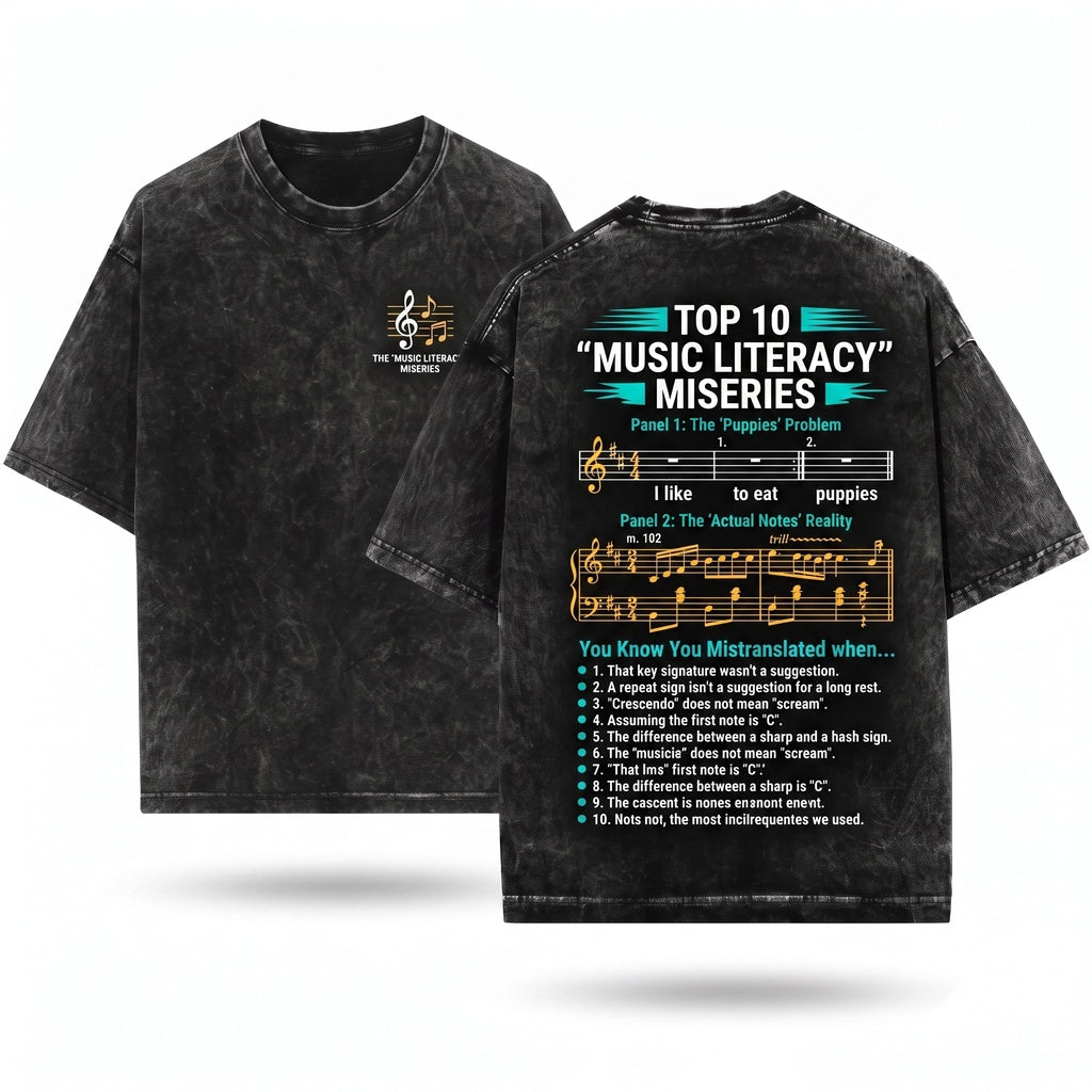 I Like To Eat Puppies Music Literacy Matters Gift For Teacher Musician Lover Trendy Unisex Wash T-Shirt