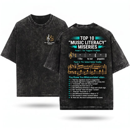 I Like To Eat Puppies Music Literacy Matters Gift For Teacher Musician Lover Trendy Unisex Wash T-Shirt